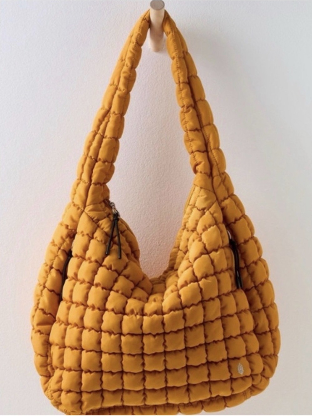 Free People Quilted Golden Yellow Shoulder Bag - Women's Tote - Picture 3 of 5